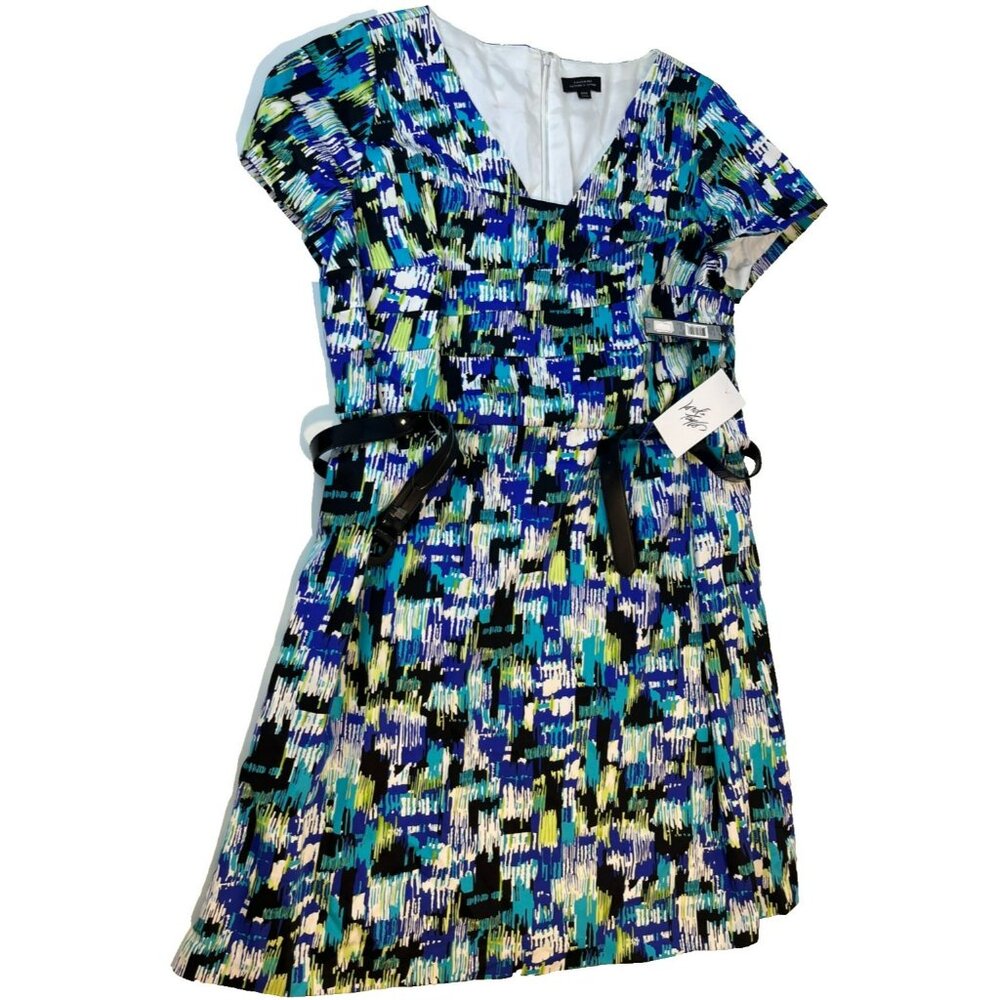 Tahari Arthur Levine Woman's Multicolored Belted Short Sleeve Dress Size 22W